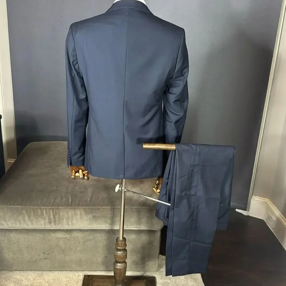 Men’s Dark Blue 2 Piece Formal Suit Notched Lapel Size 34 Jacket 31 Pants NEW